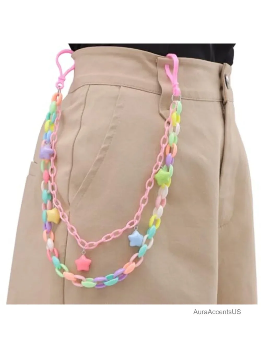 Y2k Rainbow Star Charm Acrylic Pants Chain Double-Layered Layered Belt Chain